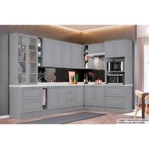 Cozinha Modulada Completa Americana 14 Peças (3 Armários + 4 Balcões + 1 Paneleiro + 6 Complementos) C14P02 Cinza - Henn