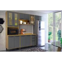 Cozinha Modulada Completa Áustria 4 Peças (1 Paneleiro + 2 Armários + 1 Balcão) C4P144 Cinamomo/Grafite - Valdemóveis