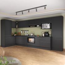 Cozinha Modulada Completa Canto 409cm Com Rodapé E Balcão Para Cooktop Veneza Multimóveis Mp2304 Preto