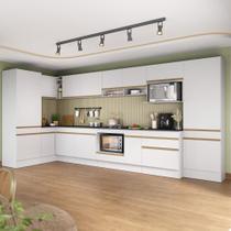 Cozinha Modulada Completa Canto 409cm Com Rodapé Veneza Multimóveis MP2304 Branco Dourado