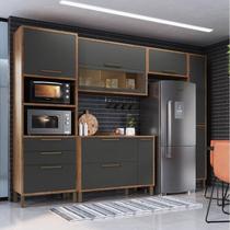 Cozinha Modulada Completa com 5 Peças 8 Portas 3 Gavetas e Vidro Reflecta 100% MDF Vicenza - Espresso Móveis