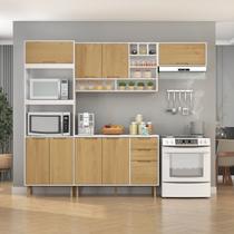 Cozinha Modulada Completa com Tampo 5 Peças 8 Portas 3 Gavetas Branco/Wood