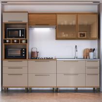 Cozinha Modulada Completa Fidelitá Barcelona 5 Peças 270cm 10 Portas 4 Gavetas Sem Tampo Freijó/Camurça