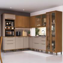 Cozinha Modulada Completa Fidelitá Barcelona 8 Peças 484cm 15 Portas 5 Gavetas Sem Tampo Freijó/Camurça