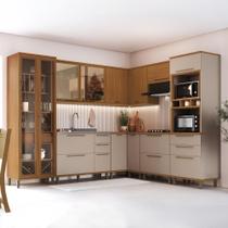 Cozinha Modulada Completa Fidelitá Barcelona 8 Peças 524cm 16 Portas 5 Gavetas Sem Tampo Freijó/Camurça