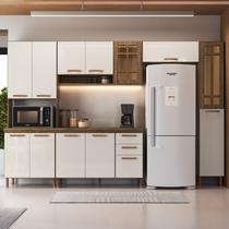 Cozinha Modulada Completa Fidelitá Berlim 5 Peças 305cm 13 Portas 2 Gavetas Com Tampo Noce/Off-White - Fidelitá Móveis