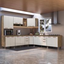 Cozinha Modulada Completa Fidelitá Berlim 7 Peças 536cm 18 Portas 4 Gavetas Com Tampo Noce/Off-White - Fidelitá Móveis