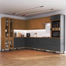 Cozinha Modulada Completa Fidelitá França 10 Peças 565cm 18 Portas 5 Gavetas Com Tampo Freijó/Chumbo