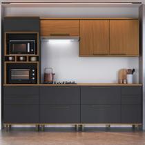 Cozinha Modulada Completa Fidelitá França 5 Peças 270cm 10 Portas 4 Gavetas Com Tampo Freijó/Chumbo