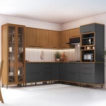 Cozinha Modulada Completa Fidelitá França 8 Peças 524cm 16 Portas 5 Gavetas Com Tampo Freijó/Chumbo