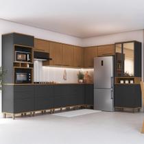 Cozinha Modulada Completa Fidelitá França 9 Peças 603cm 19 Portas 4 Gavetas Com Tampo Freijó/Chumbo