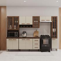 Cozinha Modulada Completa Fidelitá Lisboa 5 Peças 295cm 12 Portas 3 Gavetas Com Tampo Noce/Off-White