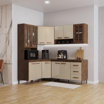 Cozinha Modulada Completa Fidelitá Lisboa 5 Peças 340cm 12 Portas 3 Gavetas Com Tampo Noce/Off-White
