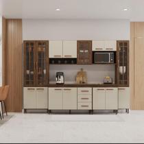 Cozinha Modulada Completa Fidelitá Lisboa 6 Peças 295cm 15 Portas 3 Gavetas Com Tampo Noce/Off-White Cozinha Modulada Completa Fidelitá Lisboa 6 Peças 295cm 15 Portas 3 Gavetas Com Tampo Noce/Off-White