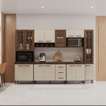 Cozinha Modulada Completa Fidelitá Lisboa 6 Peças 295cm 15 Portas 3 Gavetas Com Tampo Noce/Off-White Cozinha Modulada Completa Fidelitá Lisboa 6 Peças 295cm 15 Portas 3 Gavetas Com Tampo Noce/Off-White