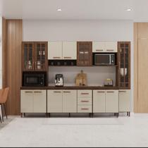 Cozinha Modulada Completa Fidelitá Lisboa 6 Peças 295cm 15 Portas 3 Gavetas Com Tampo Noce/Off-White Cozinha Modulada Completa Fidelitá Lisboa 6 Peças 295cm 15 Portas 3 Gavetas Com Tampo Noce/Off-White