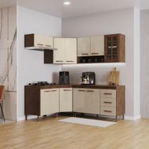 Cozinha Modulada Completa Fidelitá Lisboa 6 Peças 340cm 12 Portas 3 Gavetas Com Tampo Noce/Off-White Cozinha Modulada Completa Fidelitá Lisboa 6 Peças 340cm 12 Portas 3 Gavetas Com Tampo Noce/Off-White