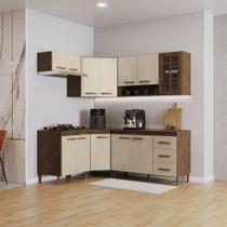 Cozinha Modulada Completa Fidelitá Lisboa 6 Peças 340cm 12 Portas 3 Gavetas Com Tampo Noce/Off-White
