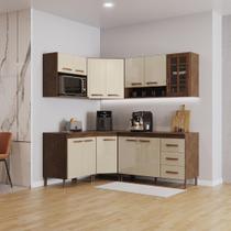 Cozinha Modulada Completa Fidelitá Lisboa 6 Peças 340cm 12 Portas 3 Gavetas Com Tampo Noce/Off-White Cozinha Modulada Completa Fidelitá Lisboa 6 Peças 340cm 12 Portas 3 Gavetas Com Tampo Noce/Off-White
