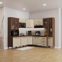 Cozinha Modulada Completa Fidelitá Lisboa 8 Peças 445cm 18 Portas 3 Gavetas Com Tampo Noce/Off-White Cozinha Modulada Completa Fidelitá Lisboa 8 Peças 445cm 18 Portas 3 Gavetas Com Tampo Noce/Off-White