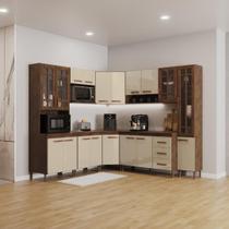 Cozinha Modulada Completa Fidelitá Lisboa 8 Peças 445cm 18 Portas 3 Gavetas Com Tampo Noce/Off-White Cozinha Modulada Completa Fidelitá Lisboa 8 Peças 445cm 18 Portas 3 Gavetas Com Tampo Noce/Off-White