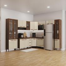 Cozinha Modulada Completa Fidelitá Lisboa 9 Peças 515cm 20 Portas 3 Gavetas Com Tampo Noce/Off-White