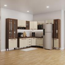 Cozinha Modulada Completa Fidelitá Lisboa 9 Peças 515cm 20 Portas 3 Gavetas Com Tampo Noce/Off-White
