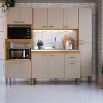 Cozinha Modulada Completa Fidelitá Mariana 4 Peças 220 Cm 12 Portas 1 Gaveta Sem Tampo Freijó/Camurça