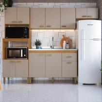 Cozinha Modulada Completa Fidelitá Mariana 4 Peças 245 Cm 12 Portas 1 Gaveta Sem Tampo Freijó/Camurça