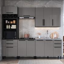 Cozinha Modulada Completa Fidelitá Mônaco 5 Peças 270cm 11 Portas 4 Gavetas Sem Tampo Chumbo/Titânio