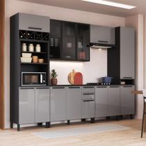 Cozinha Modulada Completa Fidelitá Mônaco 6 Peças 320cm 14 Portas 2 Gavetas Com Tampo Chumbo/Titânio