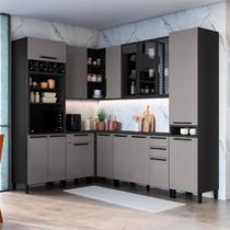 Cozinha Modulada Completa Fidelitá Mônaco 8 Peças 449cm 15 Portas 3 Gavetas Com Tampo Chumbo/Titânio