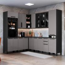 Cozinha Modulada Completa Fidelitá Mônaco 8 Peças 449cm 17 Portas 2 Gavetas Com Tampo Chumbo/Titânio