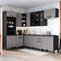 Cozinha Modulada Completa Fidelitá Mônaco 8 Peças 479cm 16 Portas 4 Gavetas Com Tampo Chumbo/Titânio