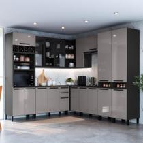 Cozinha Modulada Completa Fidelitá Mônaco 8 Peças 519cm 18 Portas 2 Gavetas Com Tampo Chumbo/Titânio