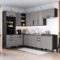 Cozinha Modulada Completa Fidelitá Mônaco 9 Peças 479cm 15 Portas 5 Gavetas Sem Tampo Chumbo/Titânio
