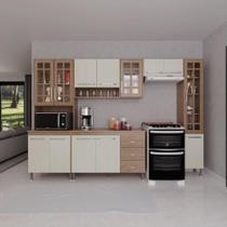 Cozinha Modulada Completa Fidelitá Paris 5 Peças 295cm 13 Portas 3 Gavetas Com Tampo Nogal/Salinas