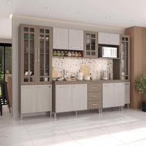 Cozinha Modulada Completa Fidelitá Paris 6 Peças 295cm 15 Portas 3 Gavetas Com Tampo Nogal/Salinas