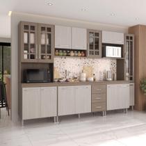 Cozinha Modulada Completa Fidelitá Paris 6 Peças 295cm 15 Portas 3 Gavetas Com Tampo Nogal/Salinas - Fidelitá Móveis Cozinha Modulada Completa Fidelitá Paris 6 Peças 295cm 15 Portas 3 Gavetas Com Tampo Nogal/Salinas - Fidelitá Móveis