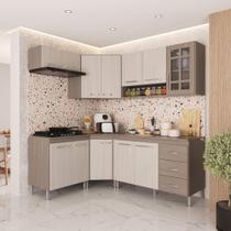 Cozinha Modulada Completa Fidelitá Paris 6 Peças 340cm 12 Portas 3 Gavetas Com Tampo Nogal/Salinas