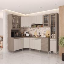 Cozinha Modulada Completa Fidelitá Paris 6 Peças 375cm 14 Portas 3 Gavetas Com Tampo Nogal/Salinas