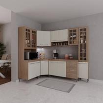 Cozinha Modulada Completa Fidelitá Paris 6 Peças 375cm 14 Portas 3 Gavetas Com Tampo Nogal/Salinas