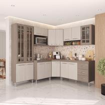 Cozinha Modulada Completa Fidelitá Paris 7 Peças 410cm 16 Portas 3 Gavetas Com Tampo Nogal/Salinas