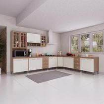 Cozinha Modulada Completa Fidelitá Paris 7 Peças 600cm 16 Portas 6 Gavetas Com Tampo Nogal/Salinas