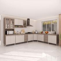 Cozinha Modulada Completa Fidelitá Paris 7 Peças 600cm 16 Portas 6 Gavetas Com Tampo Nogal/Salinas