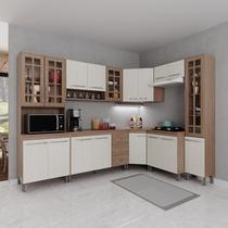 Cozinha Modulada Completa Fidelitá Paris 8 Peças 445cm 18 Portas 3 Gavetas Com Tampo Nogal/Salinas - Fidelitá Móveis