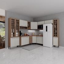 Cozinha Modulada Completa Fidelitá Paris 9 Peças 515cm 20 Portas 3 Gavetas Com Tampo Nogal/Salinas