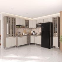 Cozinha Modulada Completa Fidelitá Paris 9 Peças 515cm 20 Portas 3 Gavetas Com Tampo Nogal/Salinas