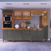 Cozinha Modulada Completa Fidelitá Siena 6 Peças 310cm 12 Portas 2 Gavetas Com Tampo Freijó/Chumbo - Fidelitá Móveis