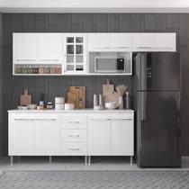 Cozinha Modulada Completa Fidelitá Viena 5 Peças 260cm 11 Portas 3 Gavetas Com Tampo Branco